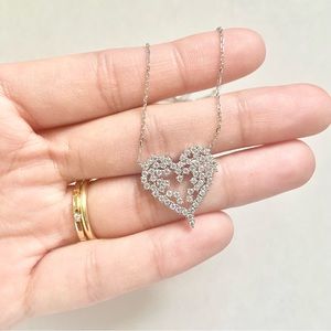 14k white gold diamond heart necklace - 18 inch rhodium plated